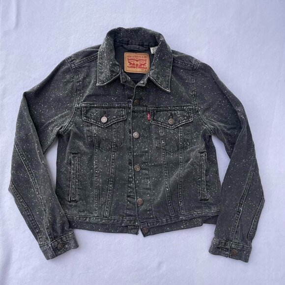 Levi’s Charcoal Gray Black Speckled Denim Jacket Size S Fall Autumn Halloween - Picture 1 of 8